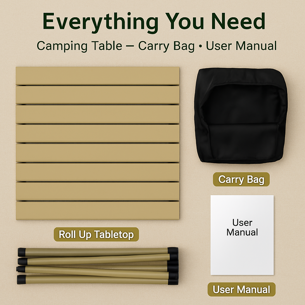 Folding Camping Table - Portable Roll-Up Outdoor Desk