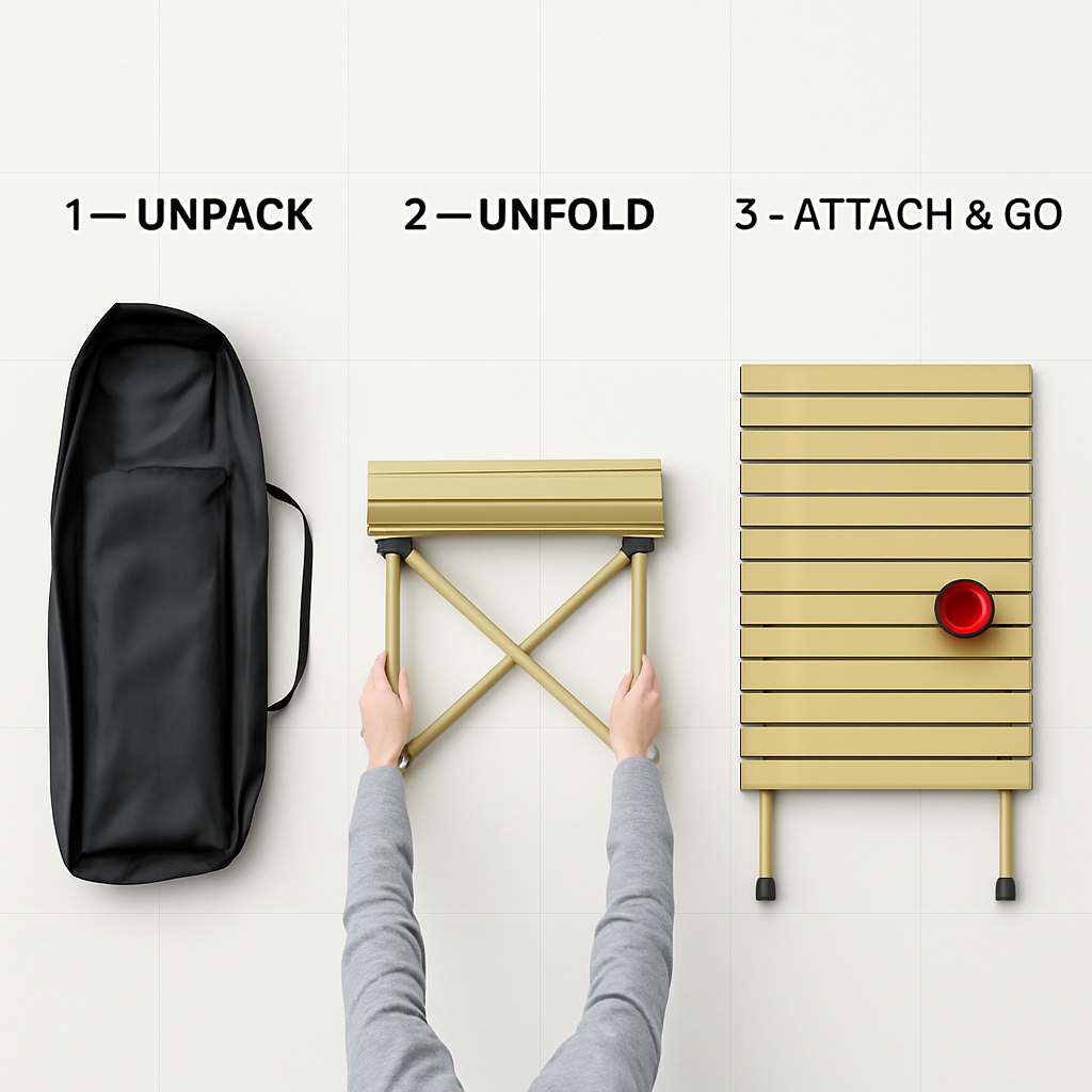 Folding Camping Table - Portable Roll-Up Outdoor Desk