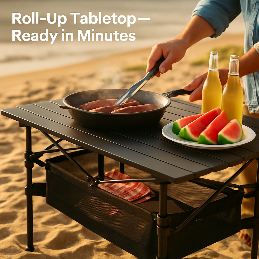 Folding Camping Table – Portable Roll-Up Picnic Desk