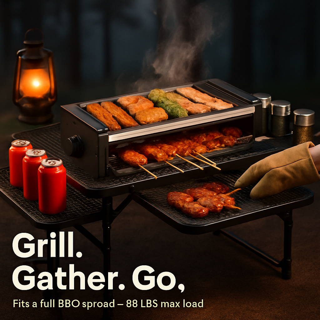 Foldable Camping Table with Dual Side Trays for Outdoors