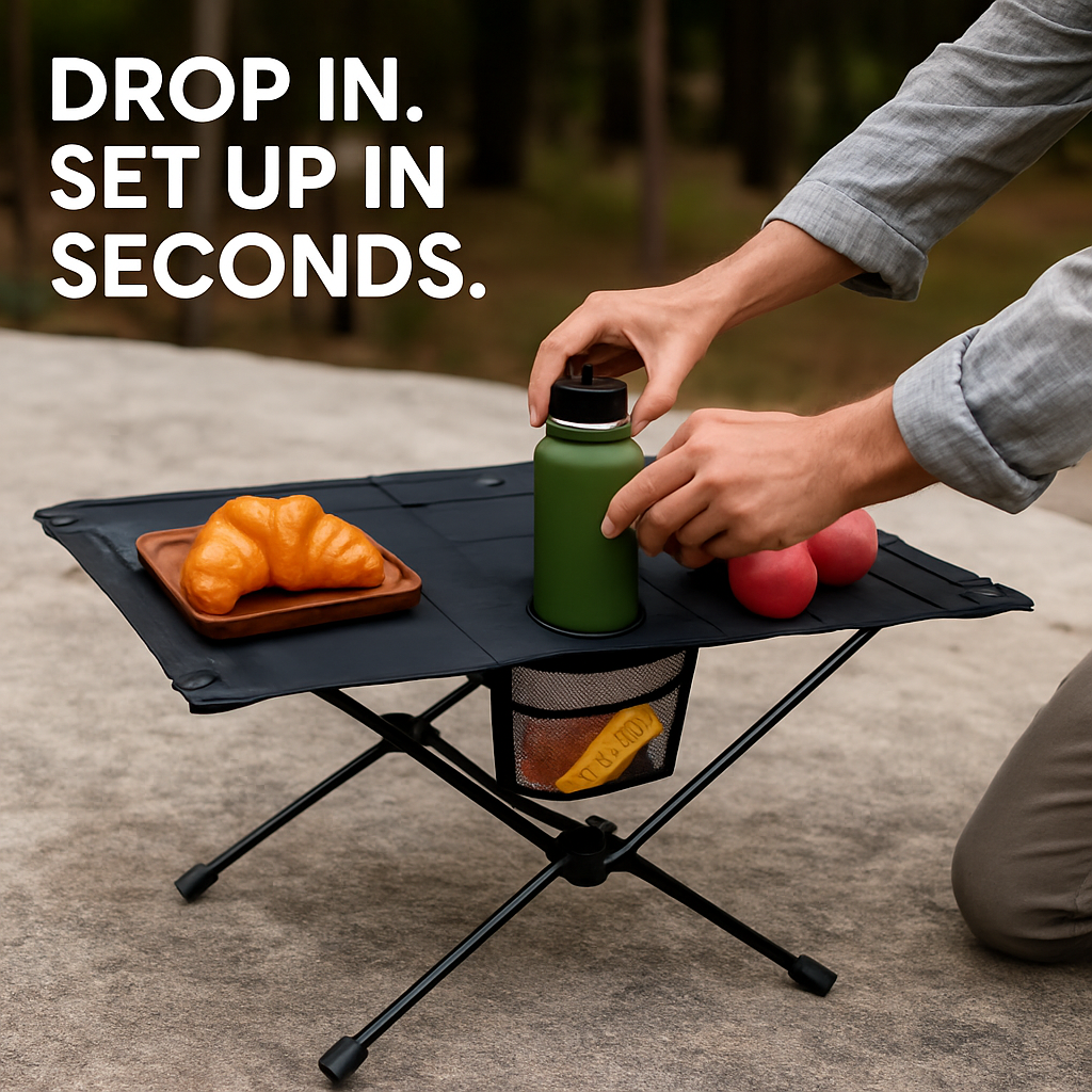 Portable Folding Camping Table with Cup Holders and Pockets