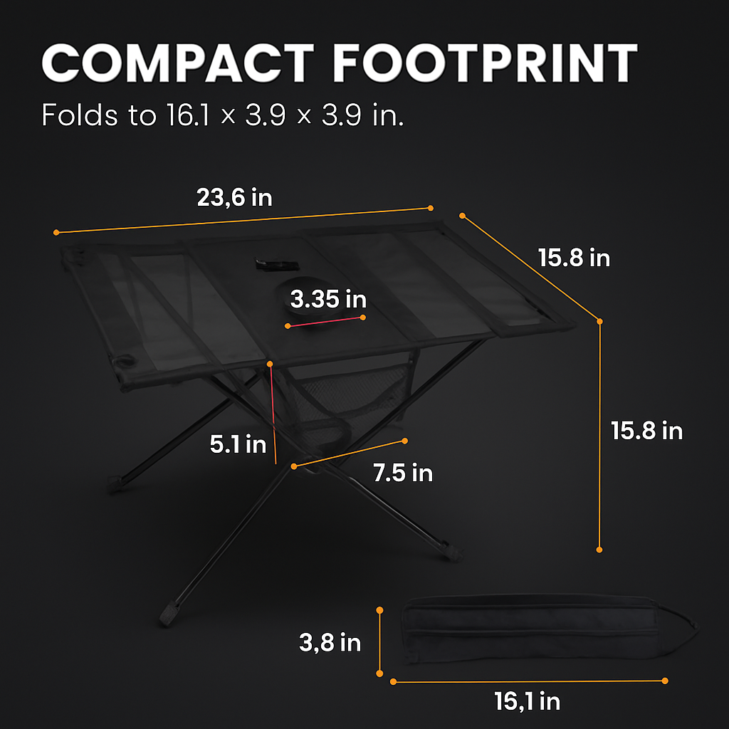 Portable Folding Camping Table with Cup Holders and Pockets