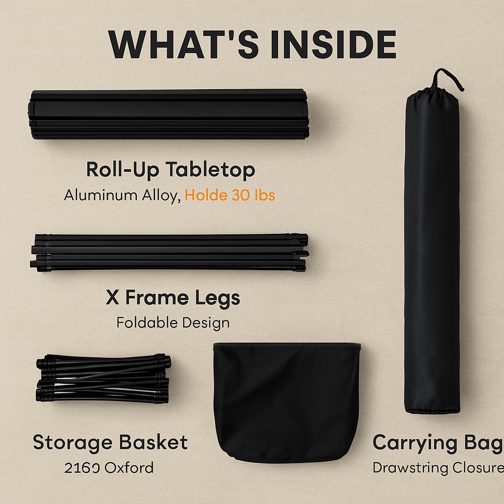 Foldable Camping Table with Storage Basket