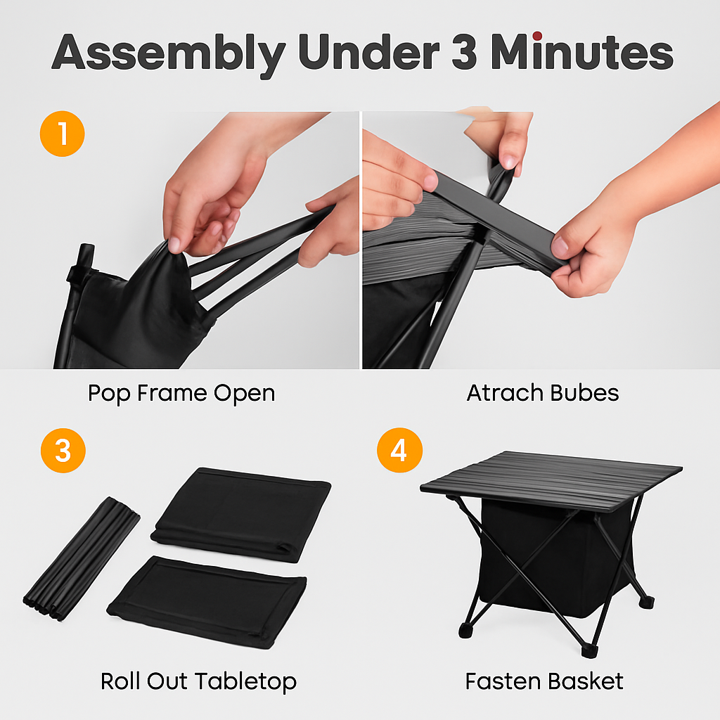 Foldable Camping Table with Storage Basket