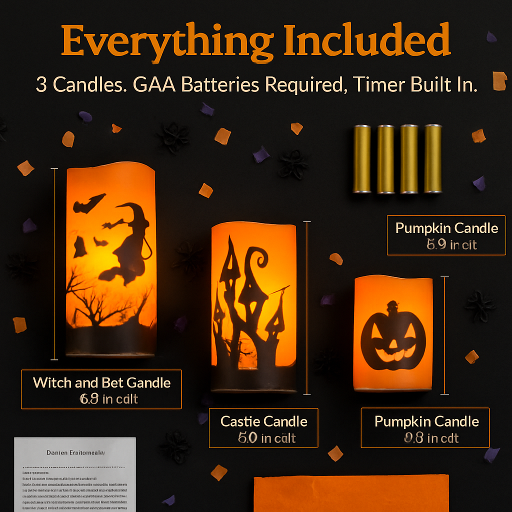 Halloween Flameless Candle Lamp 3-Pack with Timer