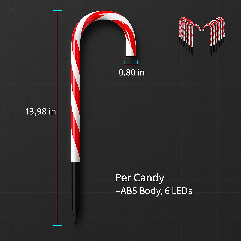 Candy Cane Christmas Lights with 12 Candies