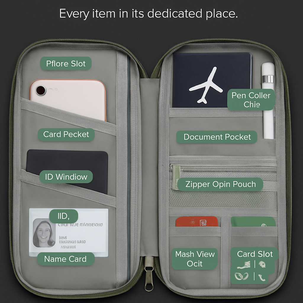 Travel Passport Wallet 12Cells Ticket ID Credit Card Holder Water Repellent Documents Phone Organizer Zipper Case Business Trip Daily Use