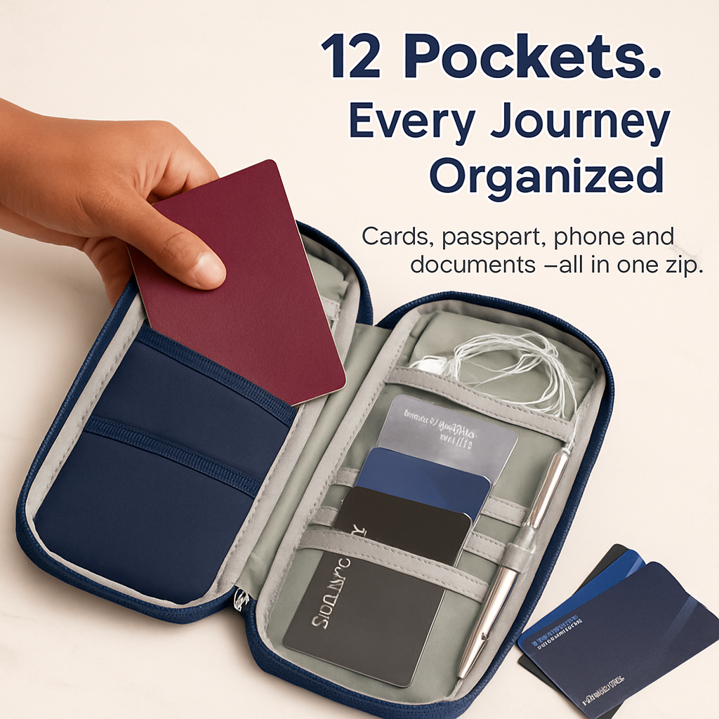 Travel Passport Wallet 12Cells Ticket ID Credit Card Holder Water Repellent Documents Phone Organizer Zipper Case Business Trip Daily Use