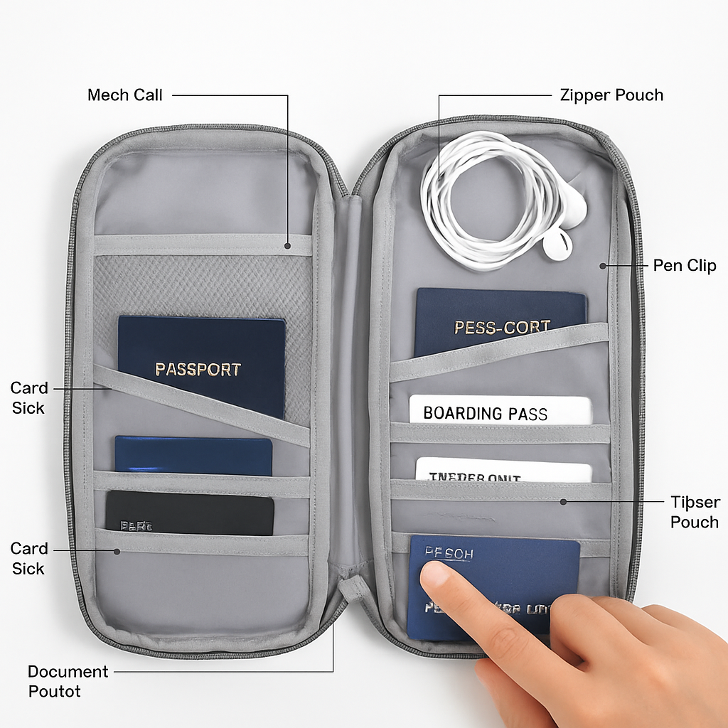 Travel Passport Wallet 12Cells Ticket ID Credit Card Holder Water Repellent Documents Phone Organizer Zipper Case Business Trip Daily Use