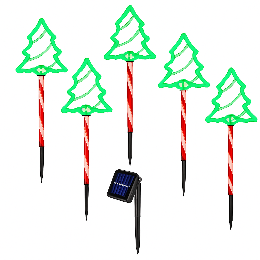 5Packs Christmas Outdoor Pathway Light With 8 Modes IP44 Waterproof Xmas Decoration Stake Light Tree Candy Light For Garden Lawn Porch Yard Driveway