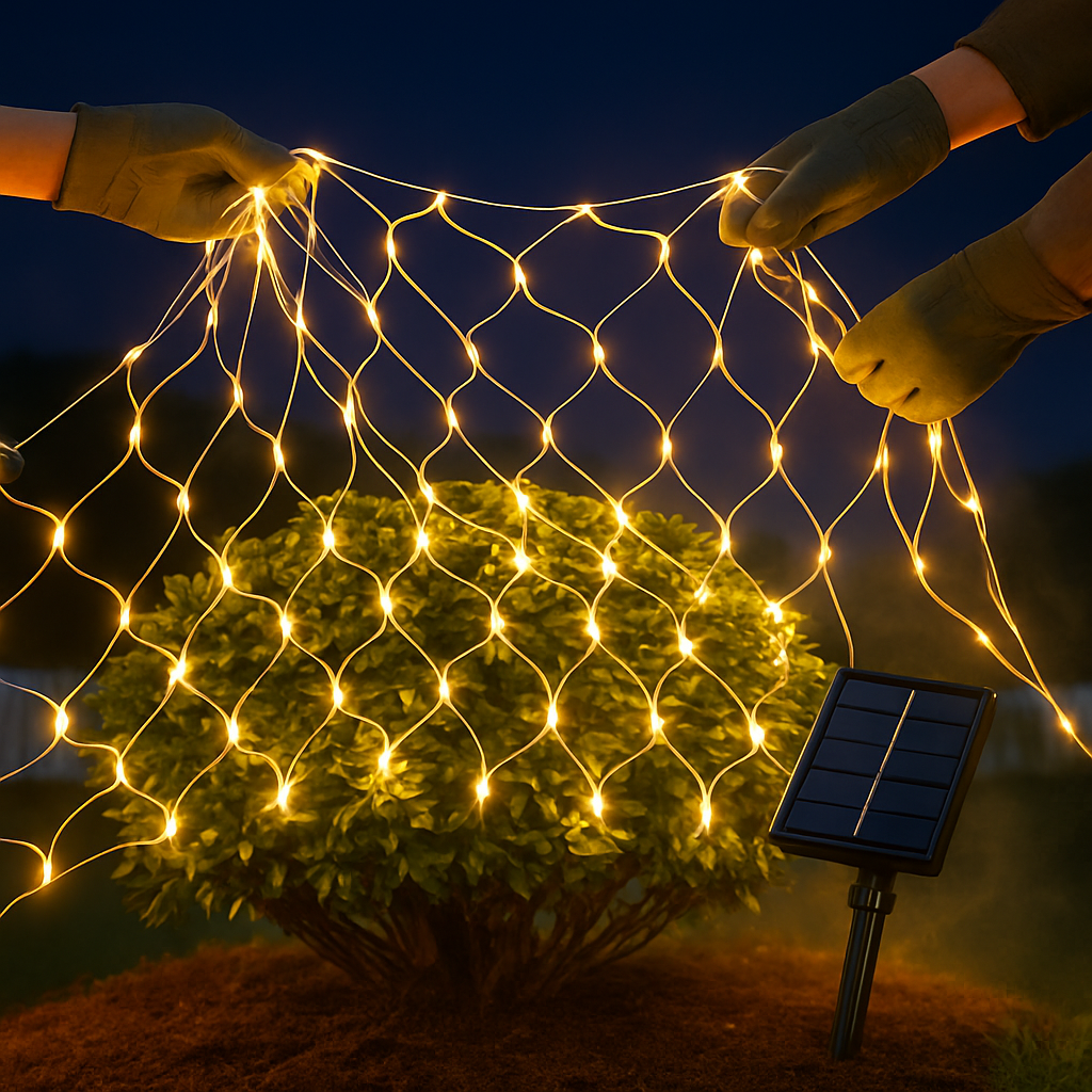 9.84x6.56FT 192LED Solar Christmas Net Lights Outdoor Bush Lights Dimmable IP44 Waterproof with 8 Modes Remote Timer Memory Function for Holiday Party