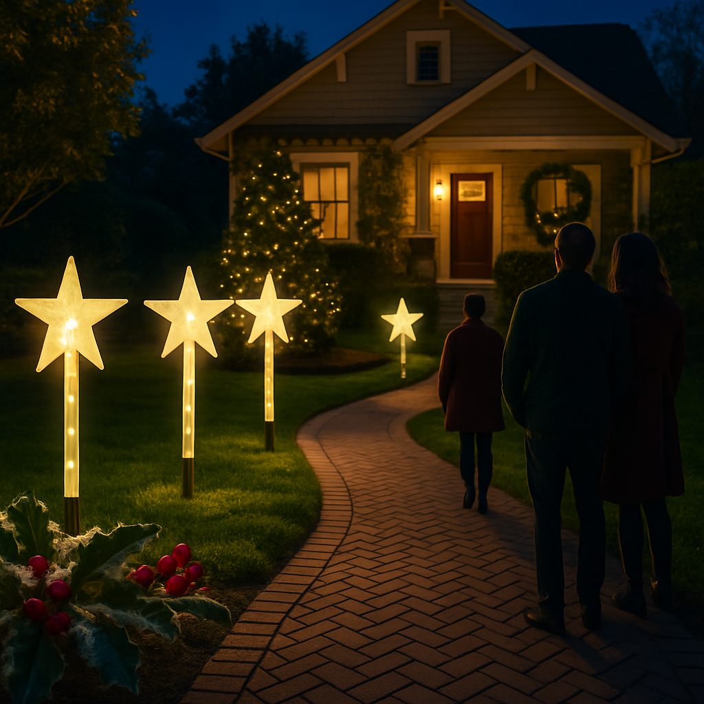 8Pack Christmas Solar Stake Light 64LED Beads Star-Shaped Pathway Lights With 8 Lighting Modes IP64 Waterproof Xmas Decoration For Garden Patio Yard P