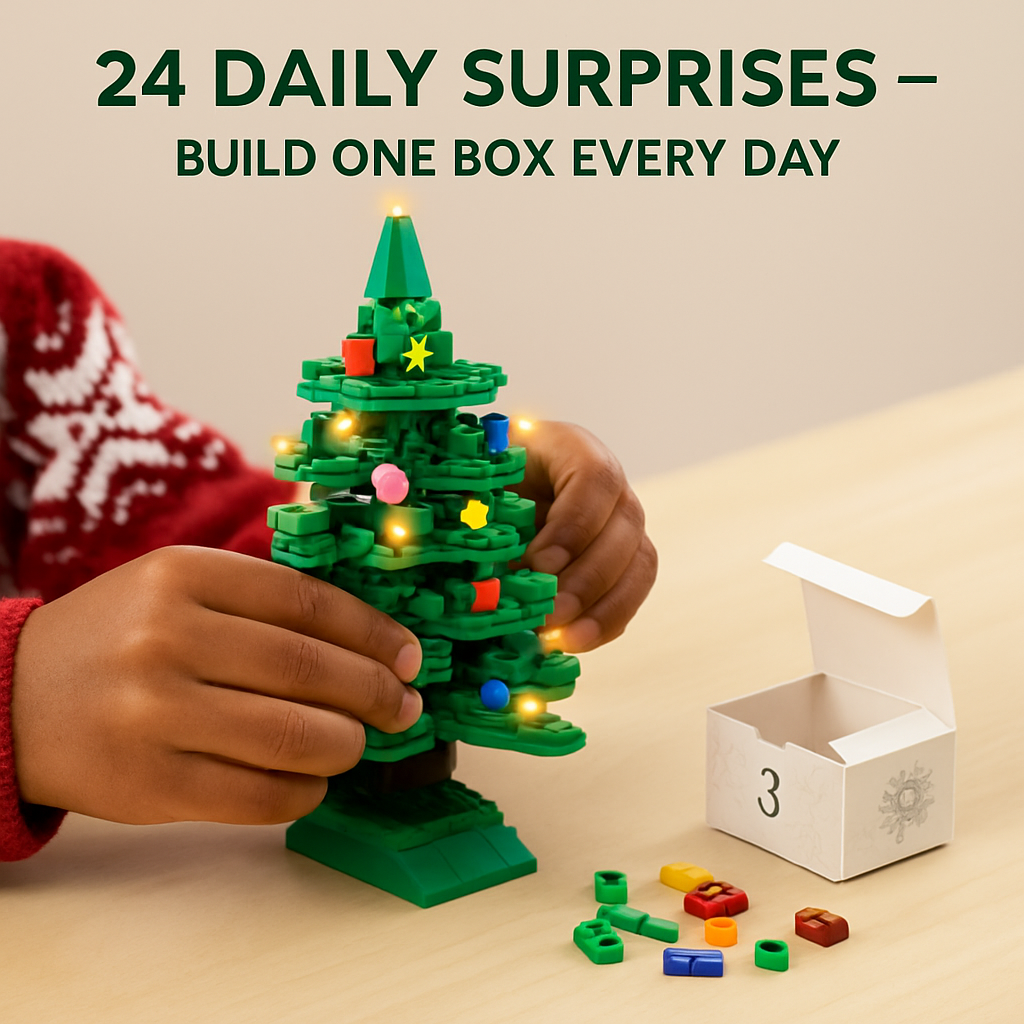 2025 Christmas Tree Building Set With LED Light Tabletop Christmas Building Block 24 Days Christmas Countdown Calendar for Boys Girls 3-6