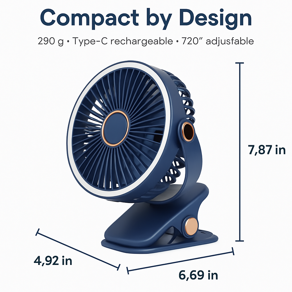 Clip-On Desk Fan for Camping and Office — Quiet & Adjustable