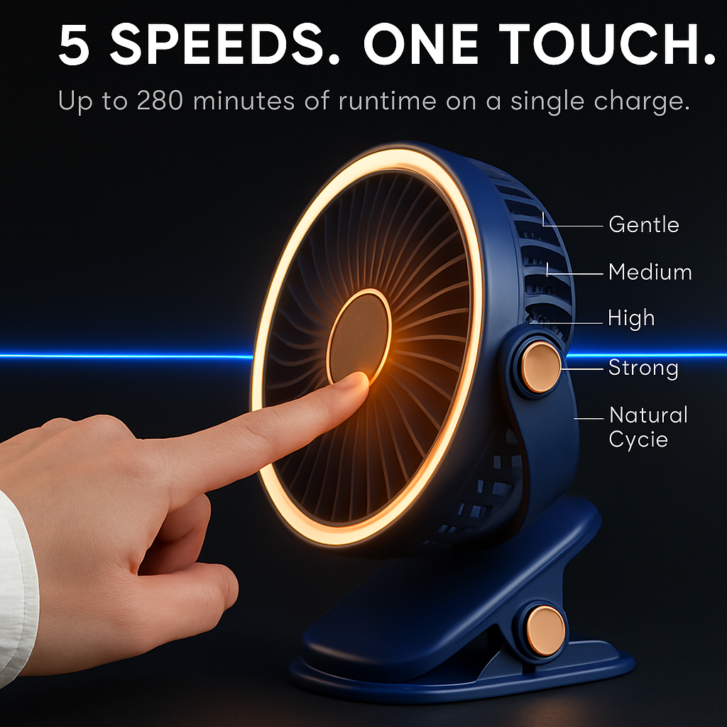 Clip-On Desk Fan for Camping and Office — Quiet & Adjustable