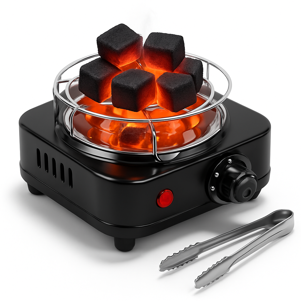 Electric Charcoal Burner 500W Hookah Charcoal Burner Compact Coal Burner for Hooka Cubes Shisha with Grill and Tongs 5 Temperature Gears 338℉-1022℉ Th