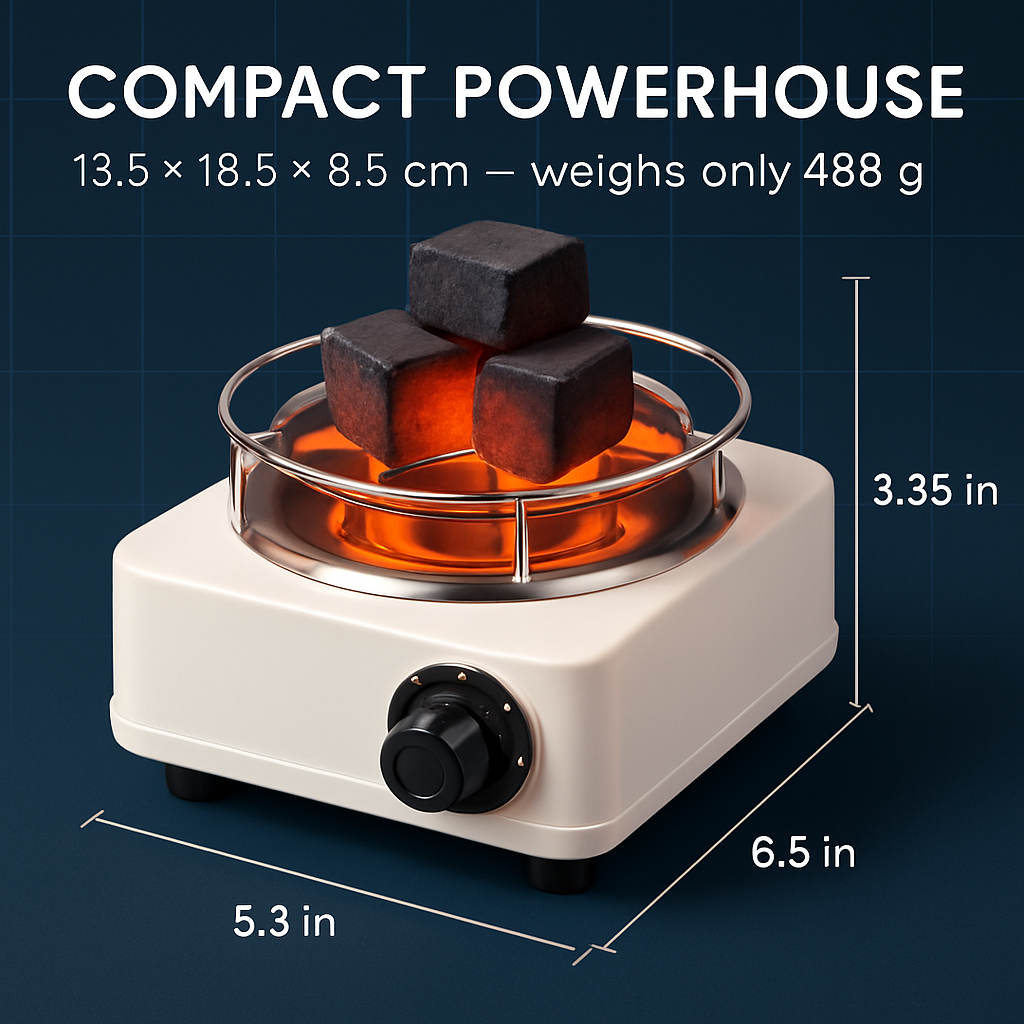 Electric Charcoal Burner 500W Hookah Charcoal Burner Compact Coal Burner for Hooka Cubes Shisha with Grill and Tongs 5 Temperature Gears 338℉-1022℉ Th