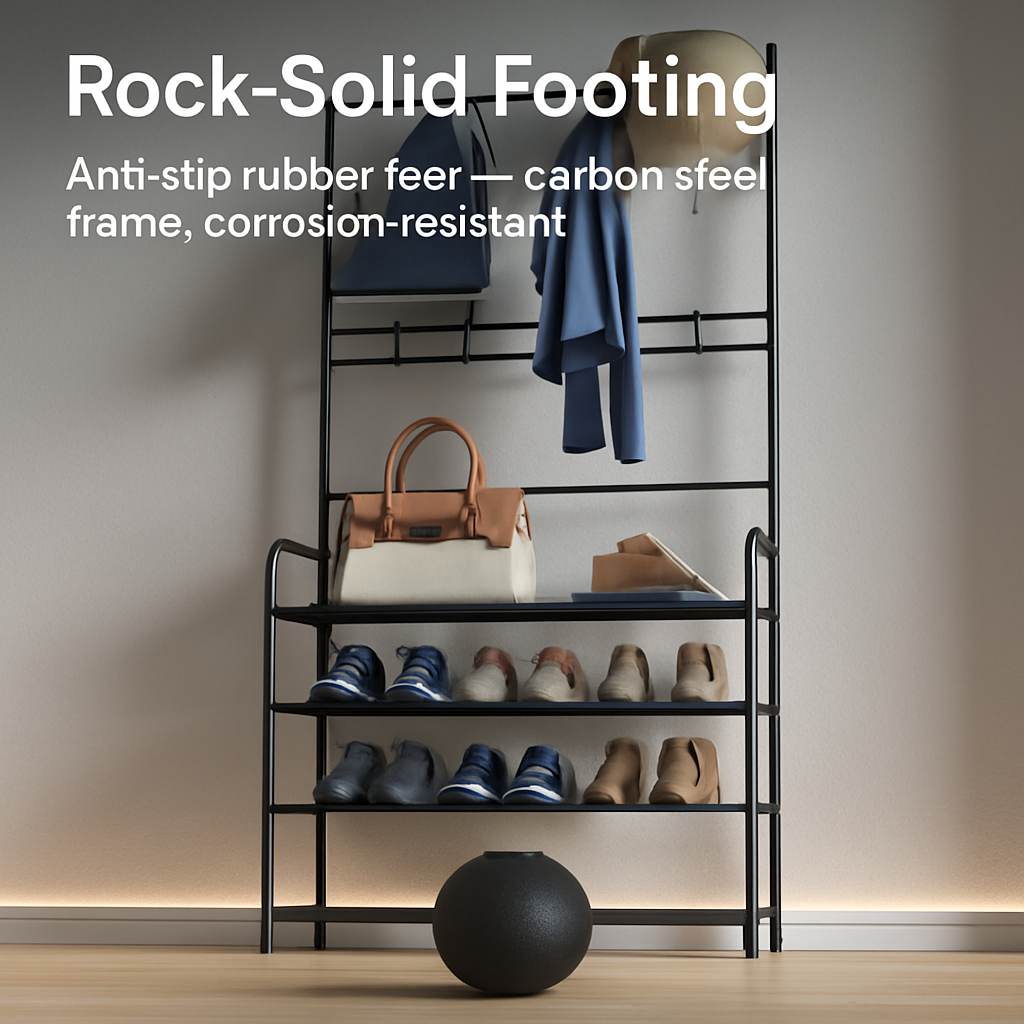 Entryway Coat Rack and Shoe Storage Shelf Black 4-Tier