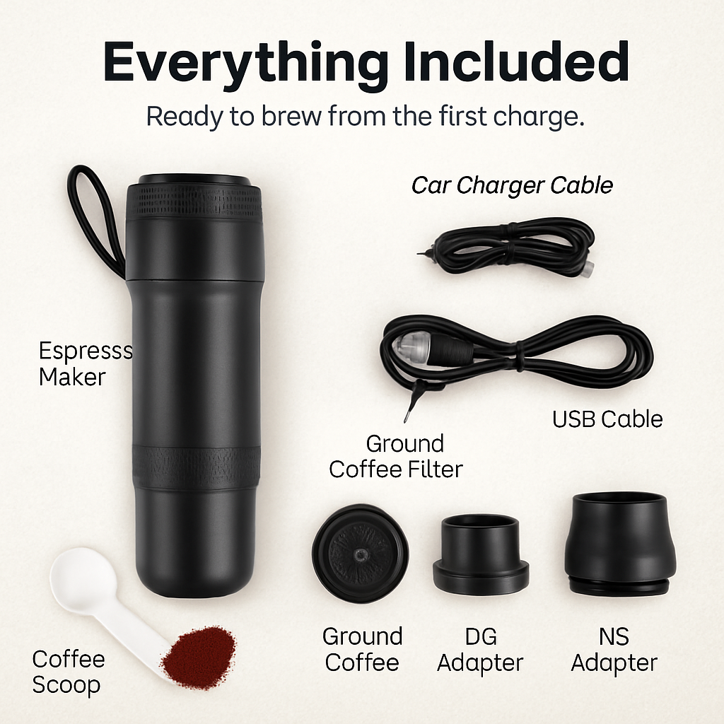 Portable Electric Espresso Machine Cordless Coffee Maker Self-Heating Car Espresso Maker with Anti-Dry Burn Fit for Ground Coffee/NS/DG Capsules for C