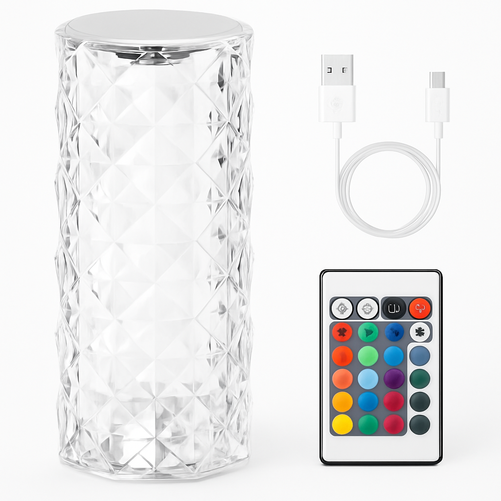 Crystal Diamond Rose Table Lamp - Dimmable, Remote Control