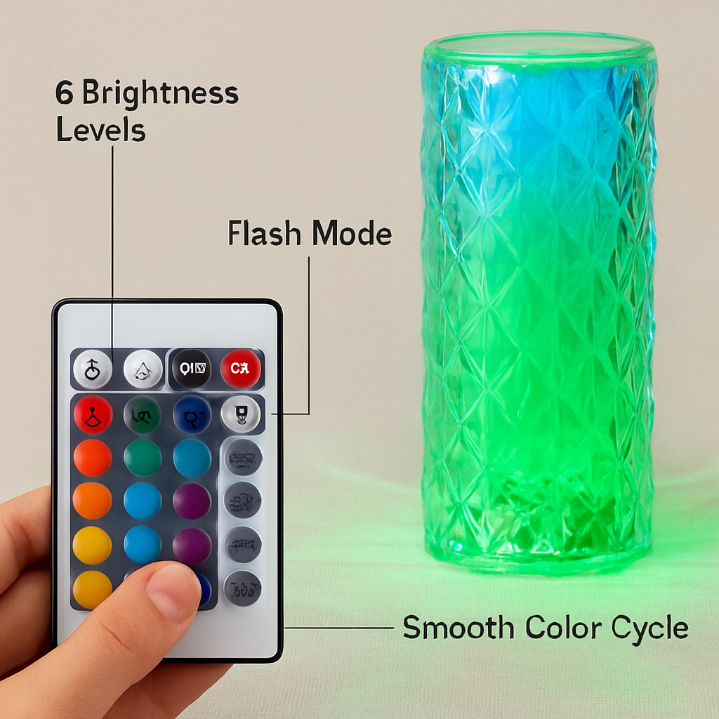 Crystal Diamond Rose Table Lamp - Dimmable, Remote Control