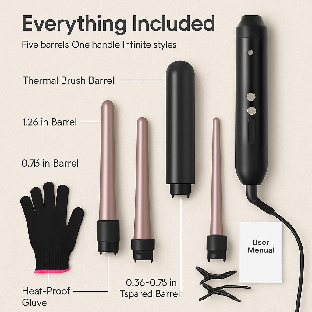 5-in-1 Curling Wand with 4 Barrels & Brush