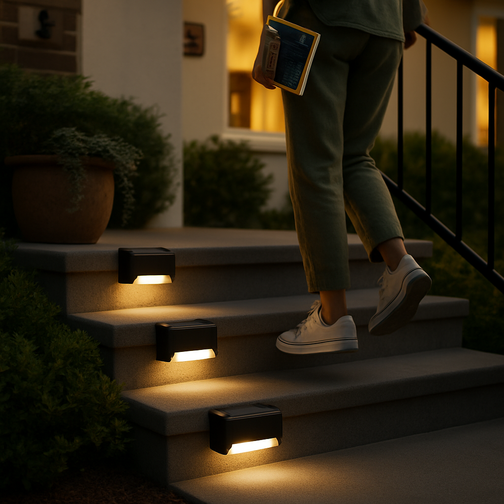Solar Powered LED Step Lights for Outdoor Stairs