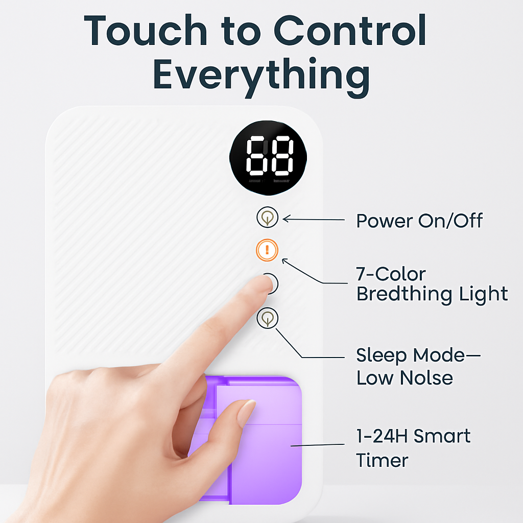 Dehumidifier: Portable, Sleep Mode, Timer & 7-Color Lighting