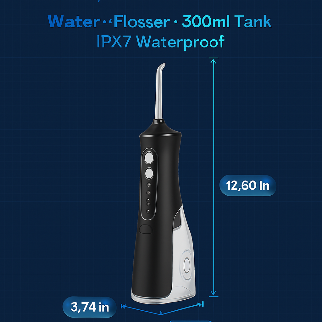 Portable Water Dental Flosser Cordless Rechargeable Dental Oral Irrigator IPX7 Waterproof Teeth Cleaner with 4 Modes 4 Nozzles 10.15oz Detachable Wate