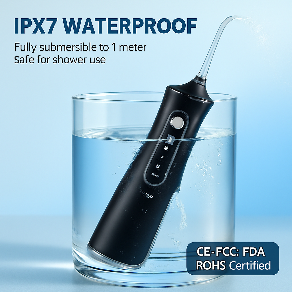Portable Water Dental Flosser Cordless Rechargeable Dental Oral Irrigator IPX7 Waterproof Teeth Cleaner with 4 Modes 4 Nozzles 10.15oz Detachable Wate