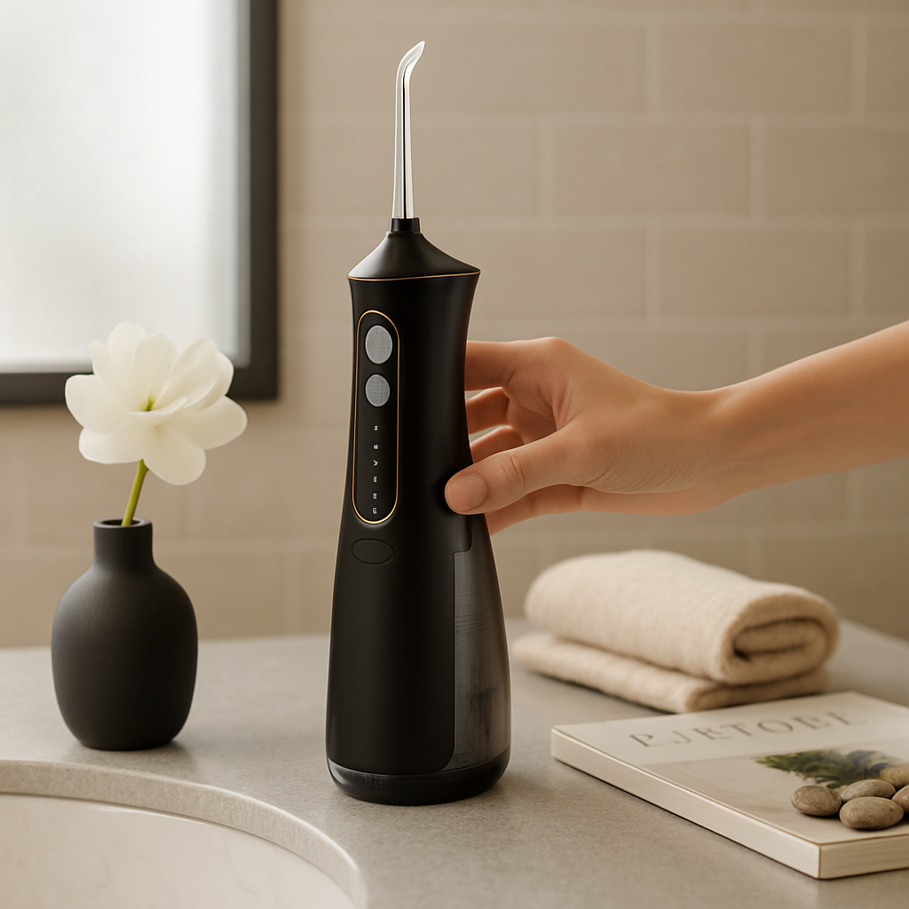 Portable Water Dental Flosser Cordless Rechargeable Dental Oral Irrigator IPX7 Waterproof Teeth Cleaner with 4 Modes 4 Nozzles 10.15oz Detachable Wate