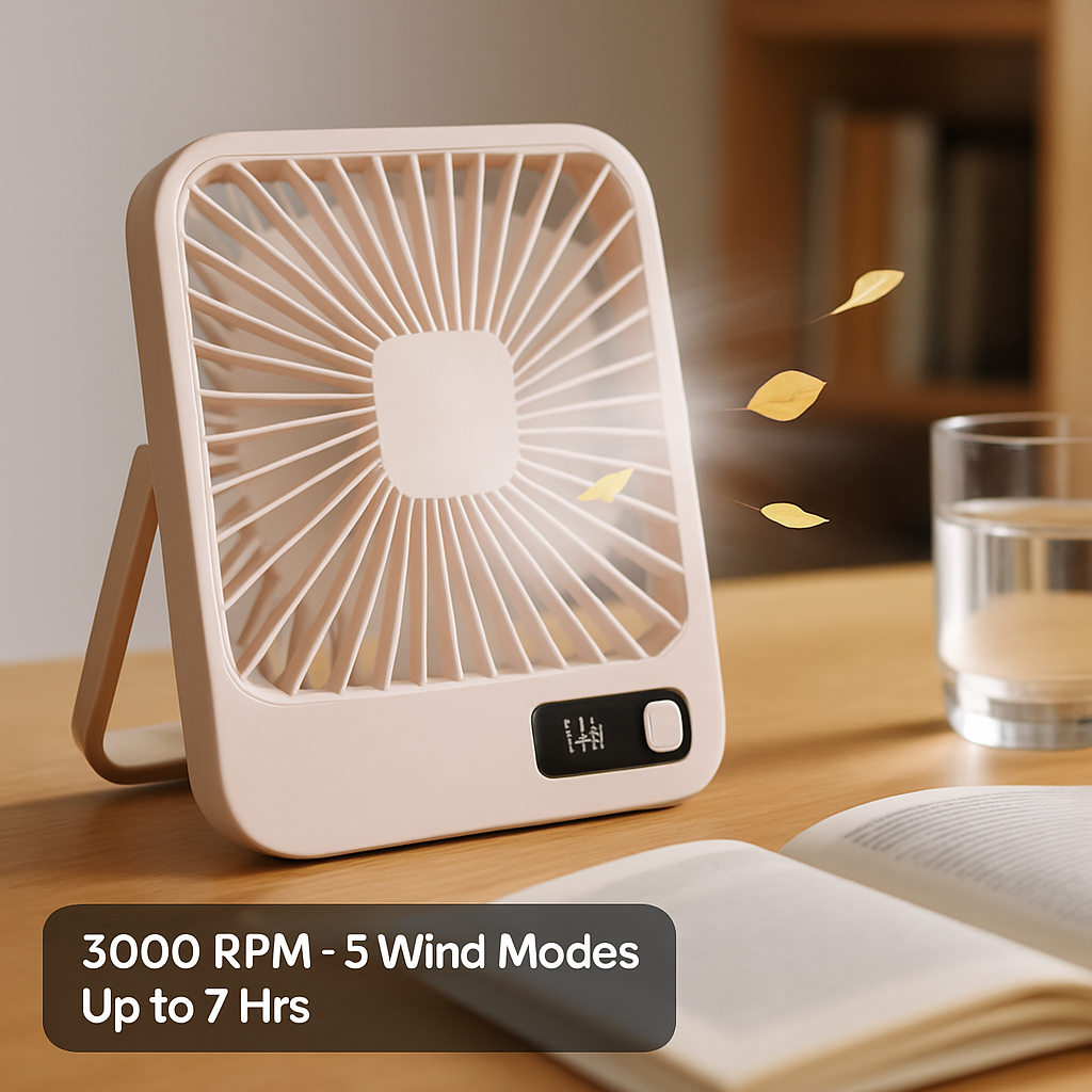 Mini Desktop Cooling Fan with LCD Display and Quiet Airflow