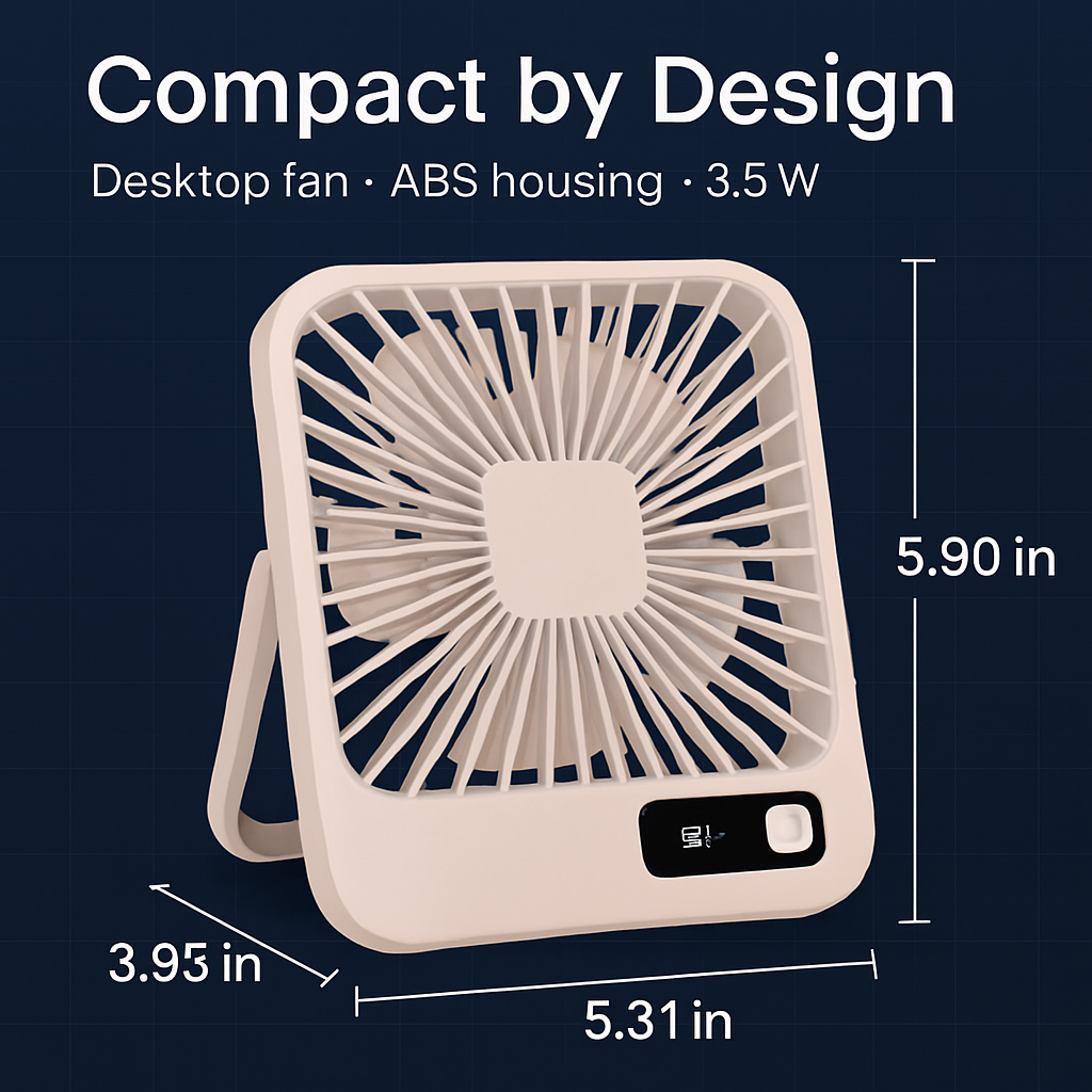 Mini Desktop Cooling Fan with LCD Display and Quiet Airflow