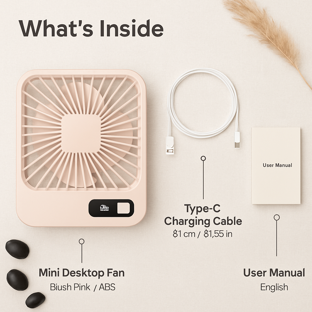 Mini Desktop Cooling Fan with LCD Display and Quiet Airflow