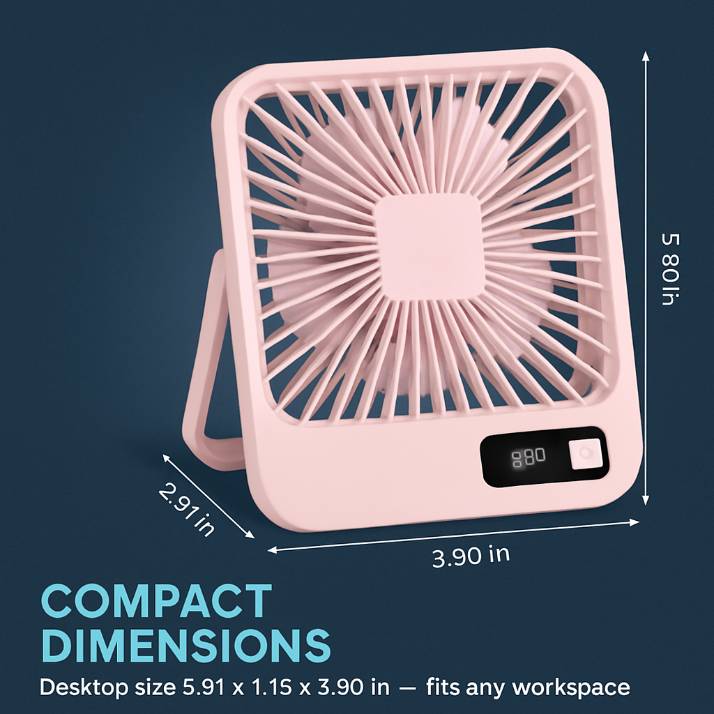 Mini Desktop Cooling Fan with LCD Display and Quiet Airflow