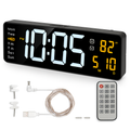 LED Digital Wall Clock with Remote - 12/24h, 3 Alarms