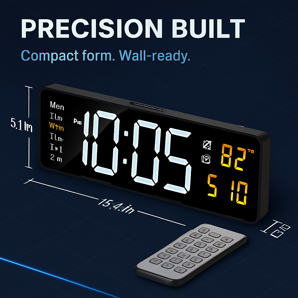 LED Digital Wall Clock with Remote - 12/24h, 3 Alarms