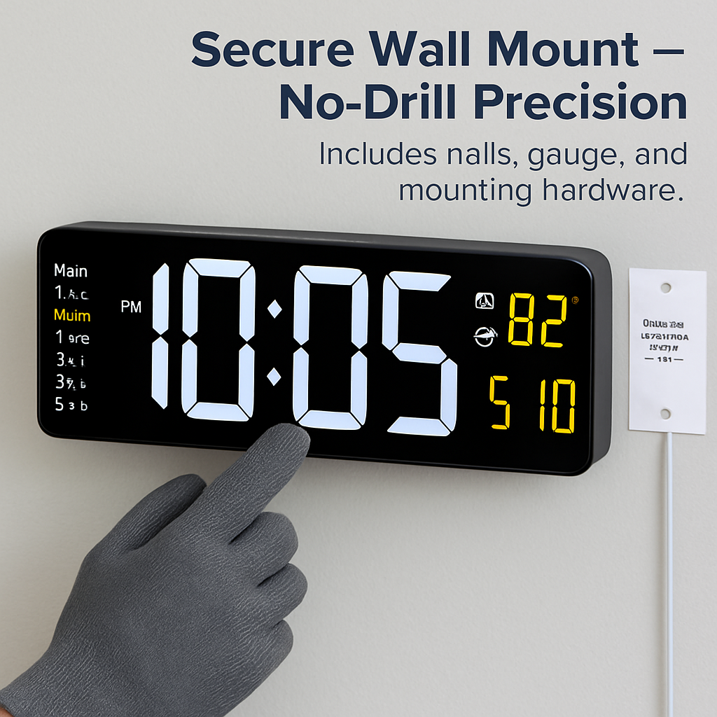 LED Digital Wall Clock with Remote - 12/24h, 3 Alarms