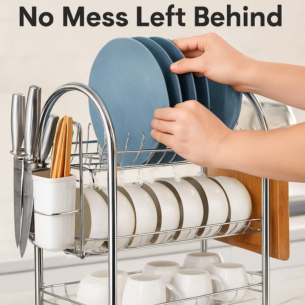 Three-Tier Dish Drying Rack with Drainage Trays