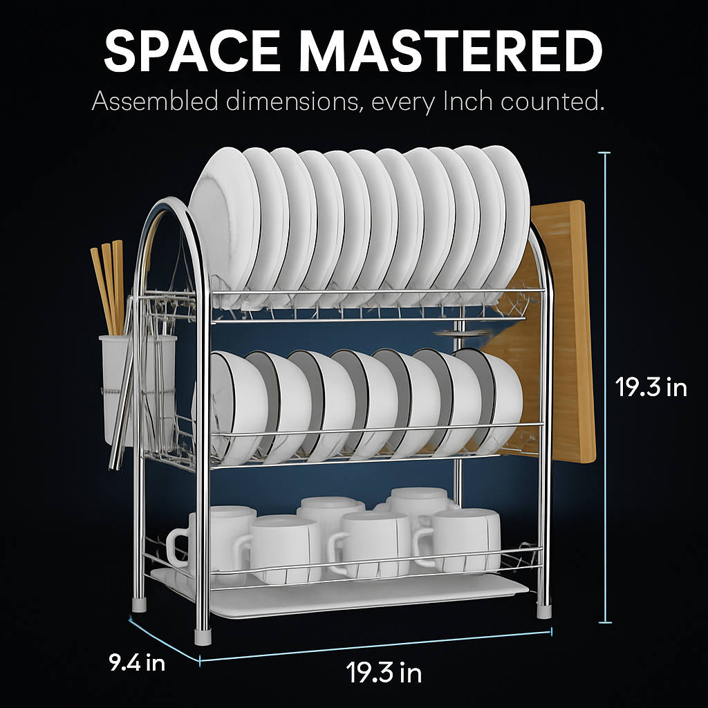 Three-Tier Dish Drying Rack with Drainage Trays