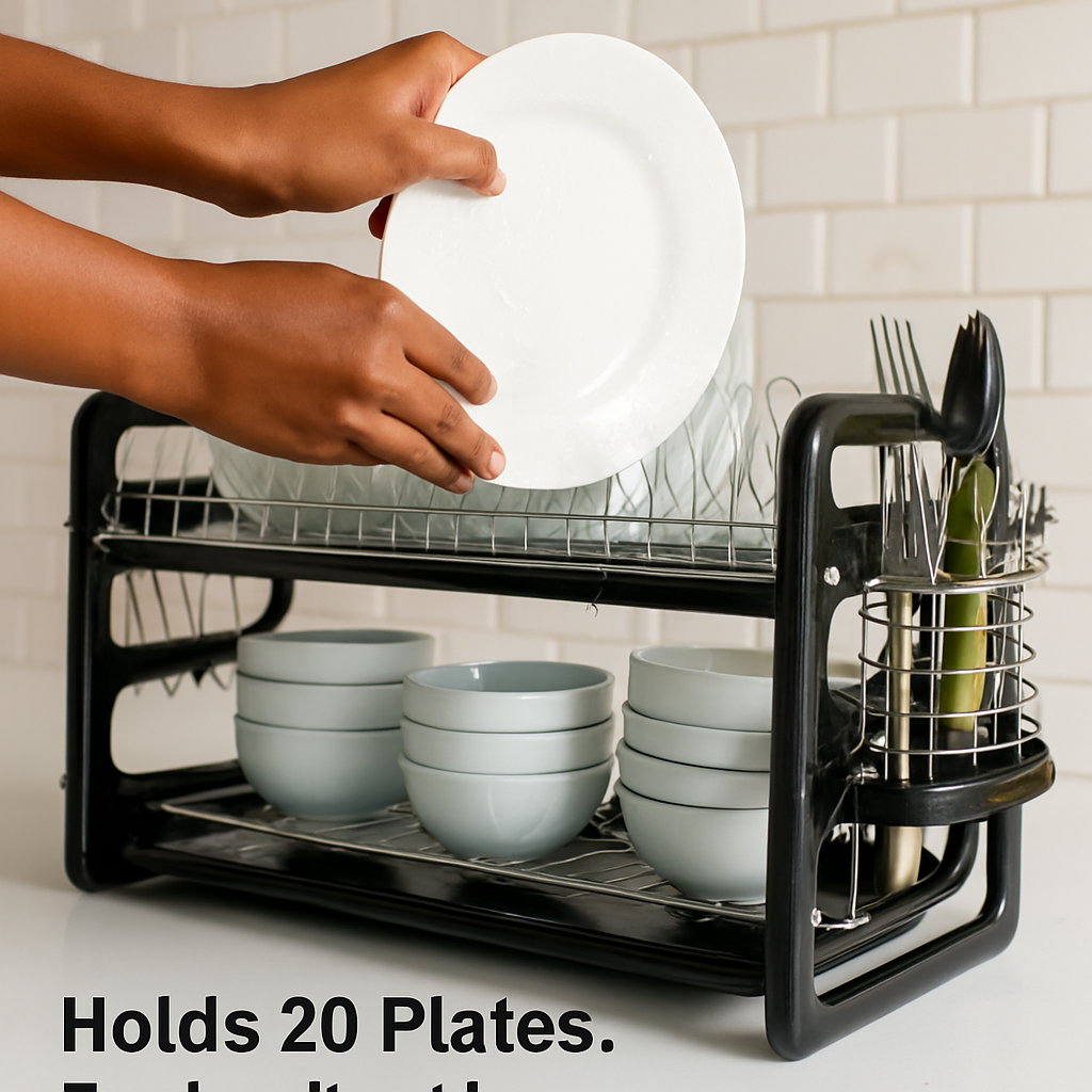 2 Tier Iron Dish Drying Rack for Kitchen Counter Storage
