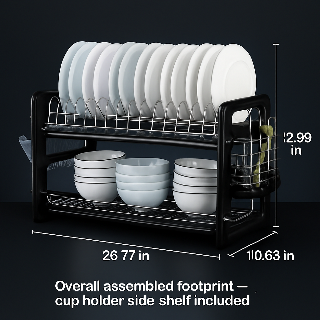 2 Tier Iron Dish Drying Rack for Kitchen Counter Storage