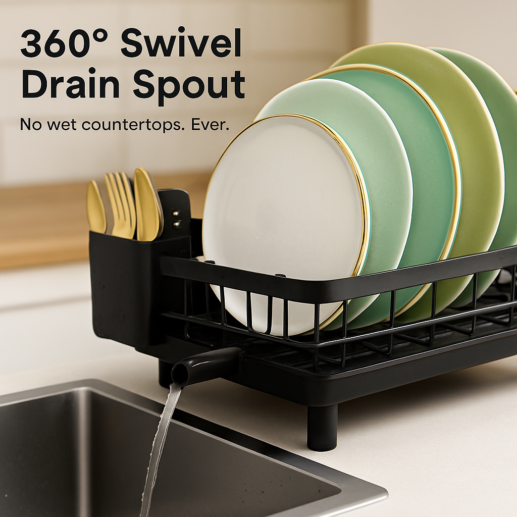 Dish Drying Rack with Utensil Holder and Drainer