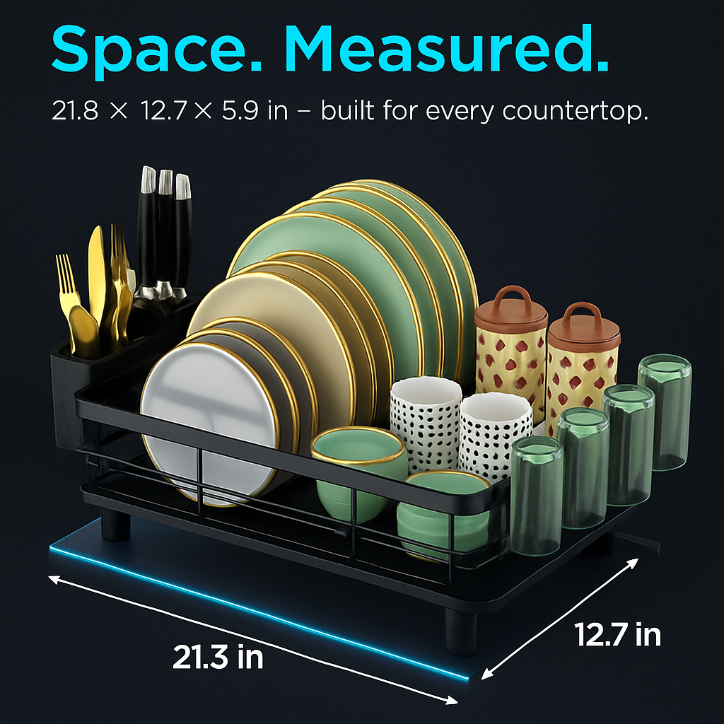 Dish Drying Rack with Utensil Holder and Drainer