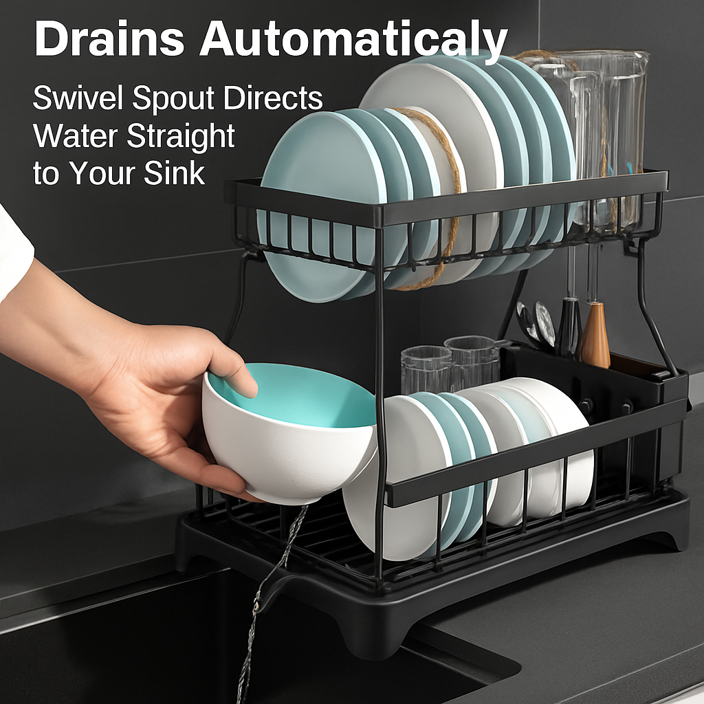 Dish Drying Rack with Drainboard and Utensil Holder