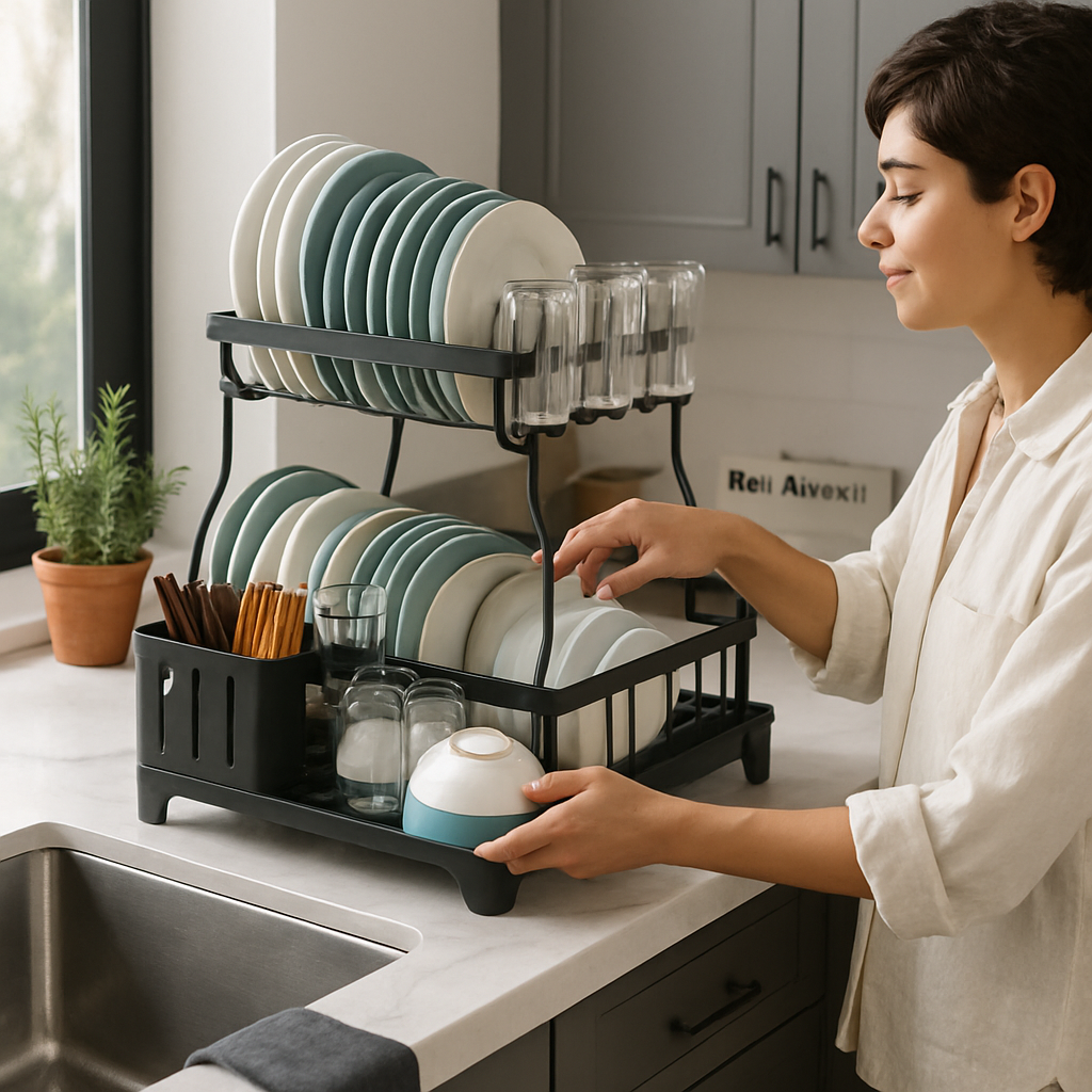 Dish Drying Rack with Drainboard and Utensil Holder