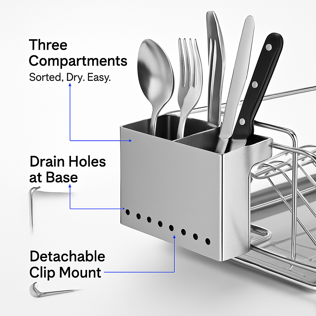 Dish Drying Rack with Drainboard and Cutlery Holder