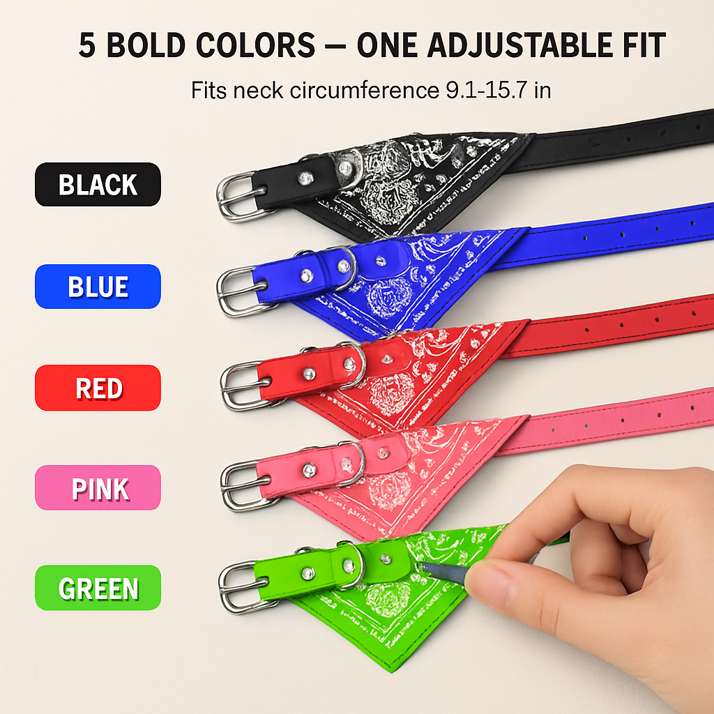 Adjustable Leather Pet Collar Triangle Bandana for Dogs