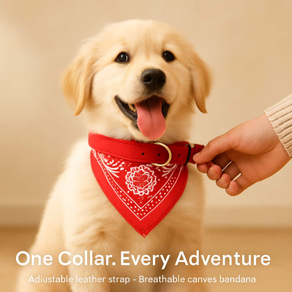 Adjustable Leather Pet Collar Triangle Bandana for Dogs