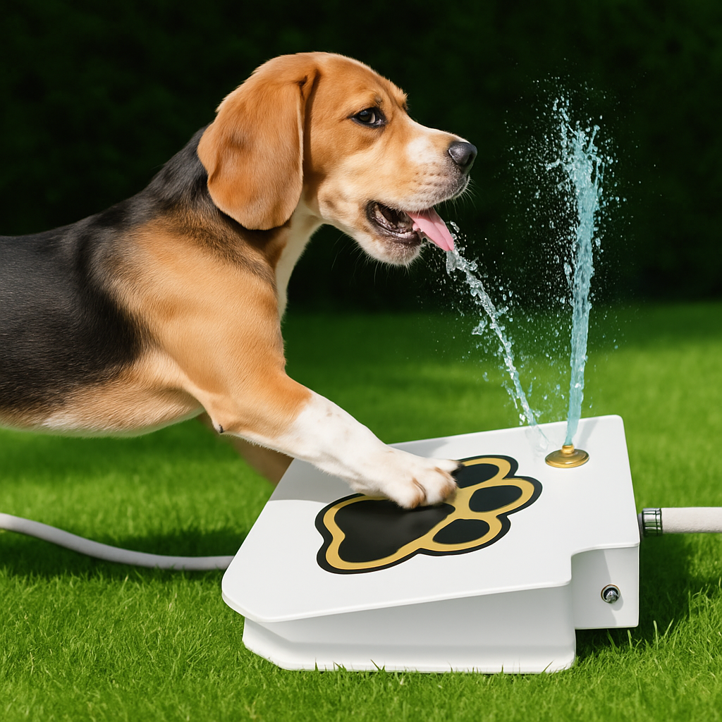 Dog Water Fountain Outdoor Dog Pet Water Dispenser Step-on Activated Sprinkler w/ Interactive Paw Pedal Valve for Drinking Fresh Water